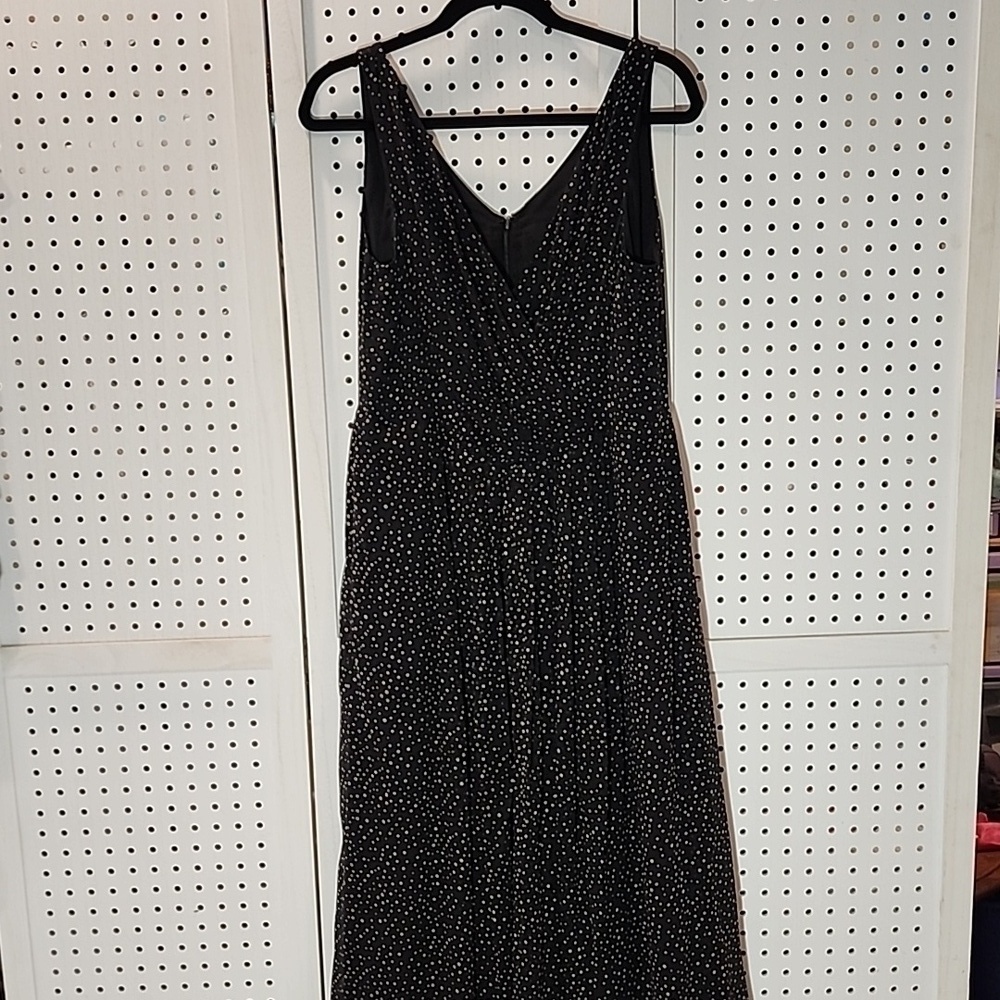 Talbots Pure Silk Size 10 Black w/ Cream Dots Midi Dress Sleeveless Pleated